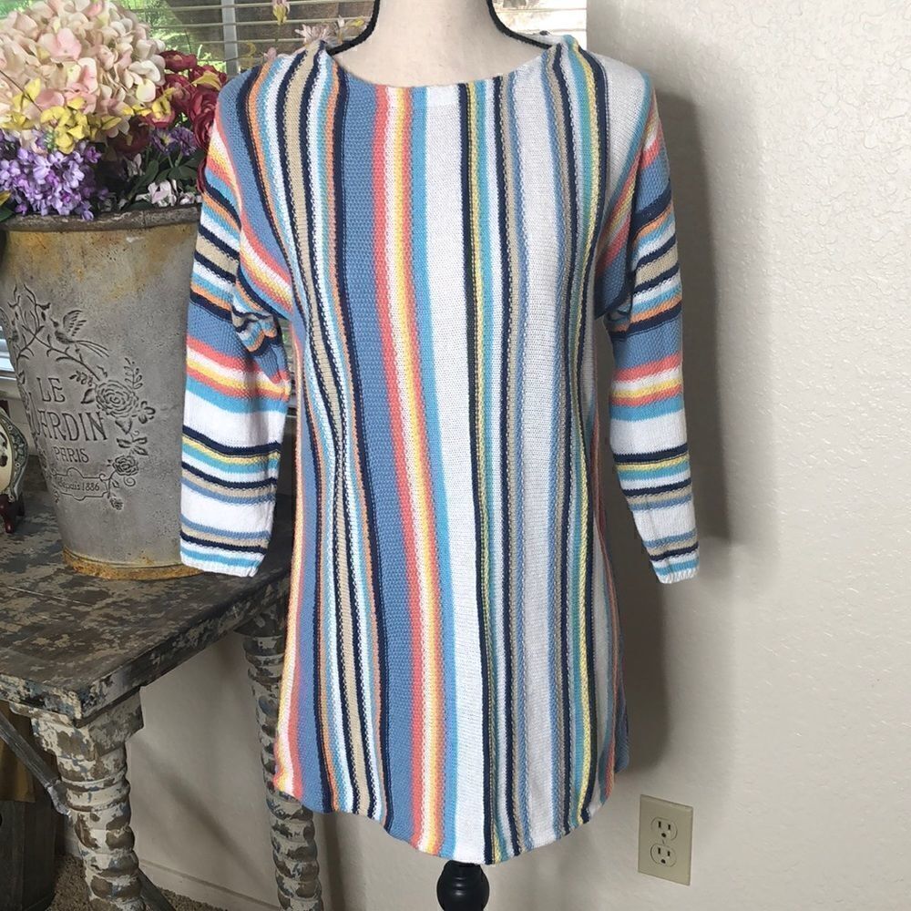 Chaps linen and cotton striped three quarter sleeve sweater